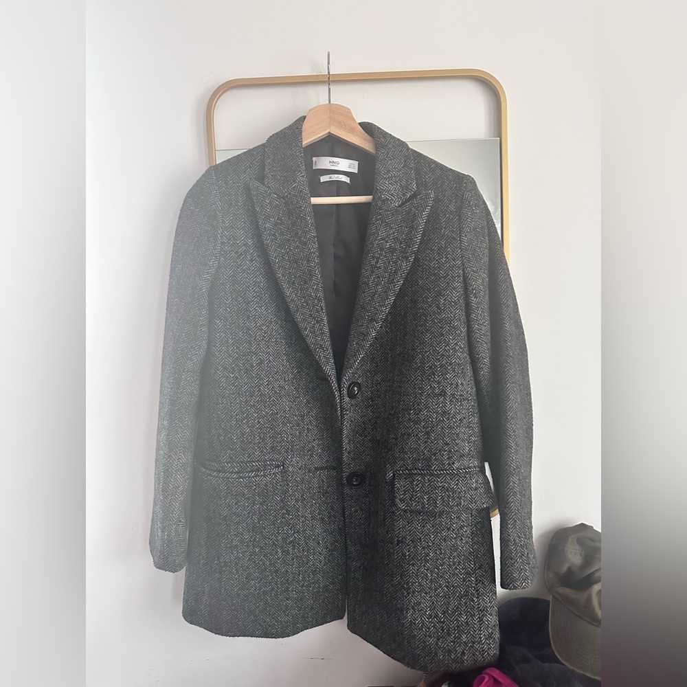 Mango / MNG Casual Wool Blend Chevron plaid Blazer Coat